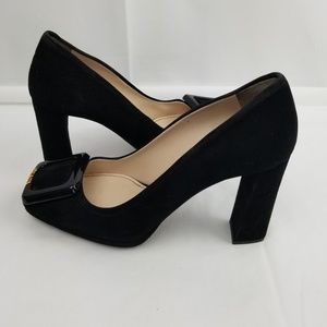 Prada Black Suede Leather Block Heels Pumps 36.5